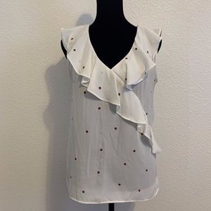 Ann Taylor Loft White Floral Sleeveless Ruffled Tunic Blouse Women's Size XSmall